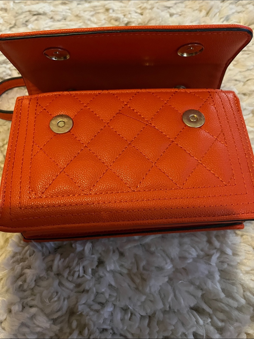 Orange Quilted Chain Crossbody Bag - Picture 3 of 6